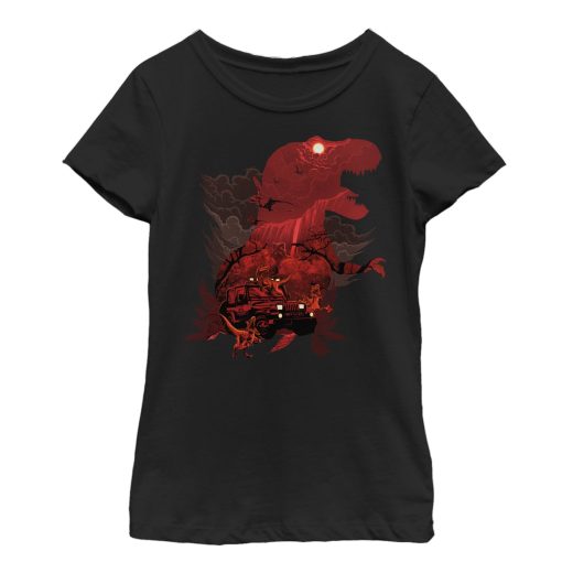 Girl’s Jurassic Park T.Rex, Velociraptor Invite You To Visit Beautiful Landscape T-Shirt