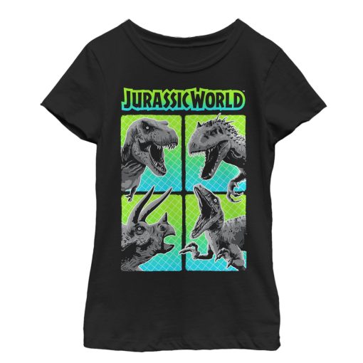 Girl’s Jurassic World Dinosaur Panel Battle T-Shirt