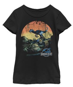 Girl’s Jurassic World Retro Raptor Sunset T-Shirt