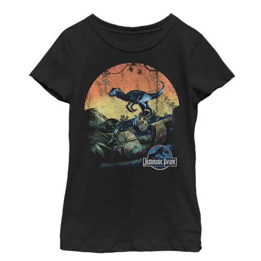 Girl’s Jurassic World Retro Raptor Sunset T-Shirt