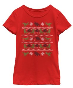 Girl’s Jurassic World Ugly Christmas Velociraptor T-Shirt