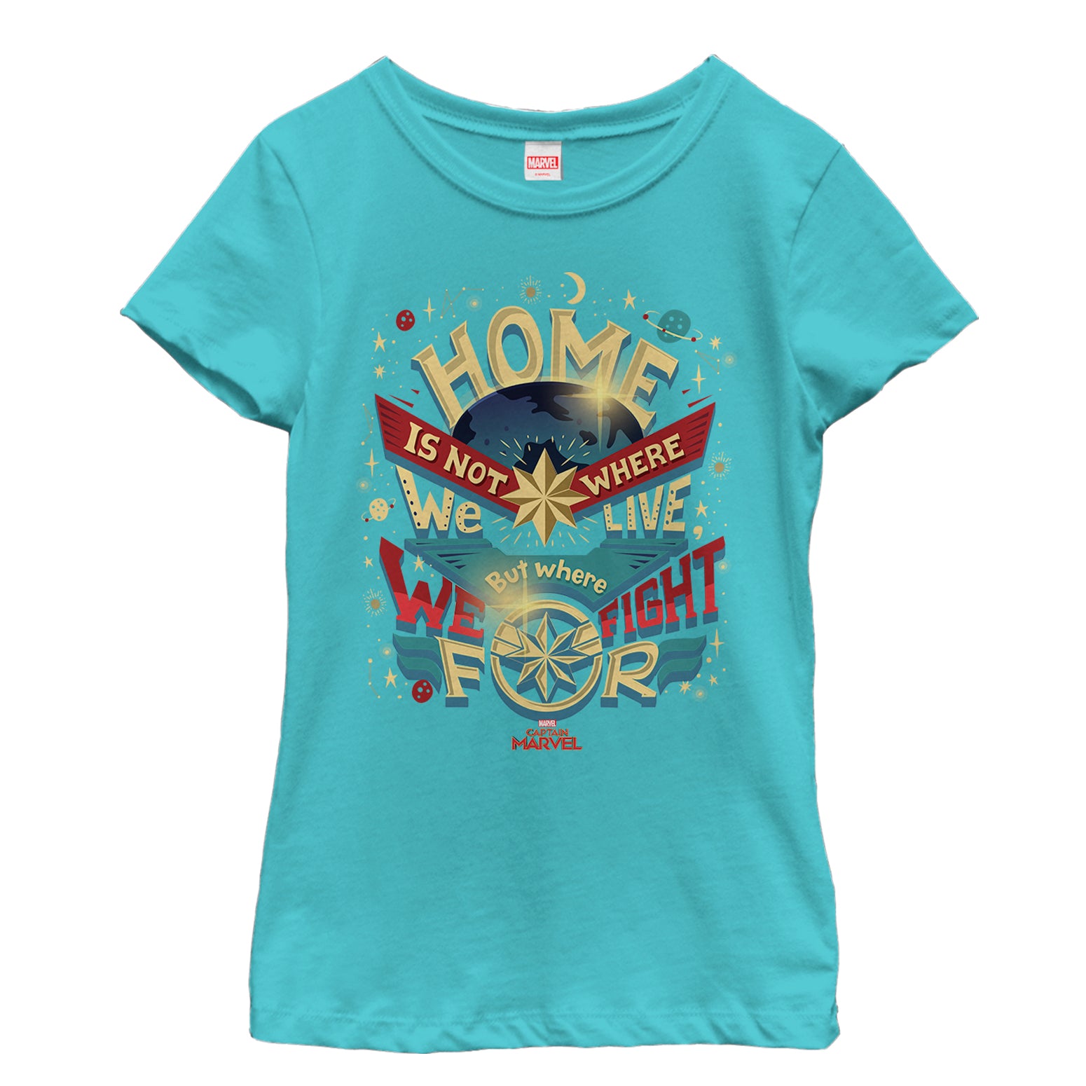 Girl's Marvel Captain Marvel Fight For Home T-Shirt Girl's Marvel Captain Marvel Fight For Home T-Shirt