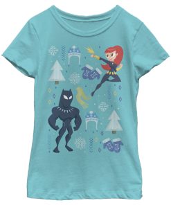 Girl’s Marvel Christmas Black Widow & Panther T-Shirt