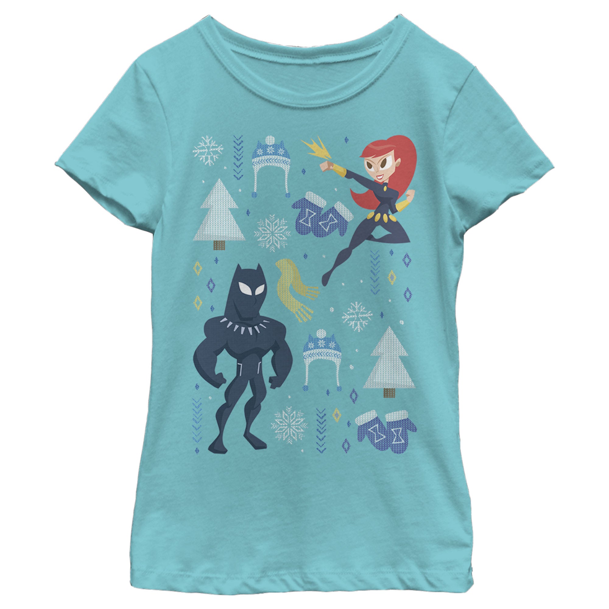 Girl's Marvel Christmas Black Widow & Panther T-Shirt Girl's Marvel Christmas Black Widow & Panther T-Shirt
