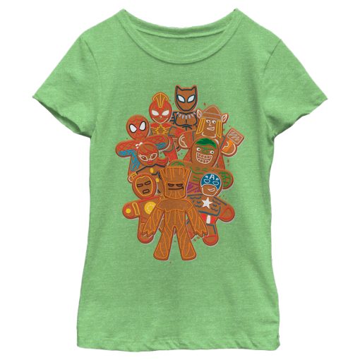 Girl’s Marvel Christmas Gingerbread Cookie Heroes T-Shirt