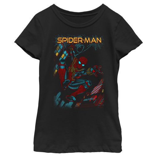 Girl’s Marvel Spider-Man No Way Home Slinging Cover T-Shirt