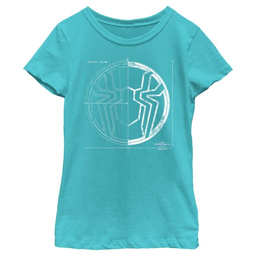 Girl’s Marvel Spider-Man No Way Home Spider Icon Blueprint T-Shirt