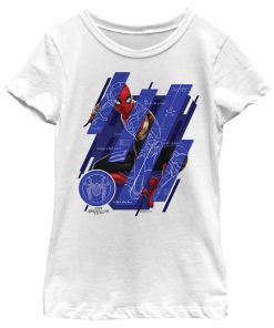 Girl’s Marvel Spider-Man No Way Home Suit Blueprint Panels T-Shirt