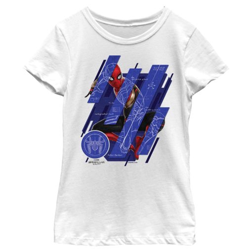 Girl’s Marvel Spider-Man No Way Home Suit Blueprint Panels T-Shirt