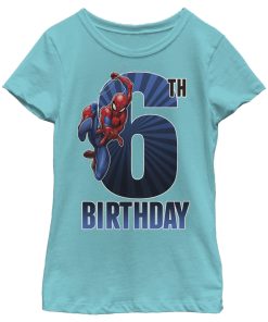 Girl’s Marvel Spider-Man Swinging 6th Birthday T-Shirt