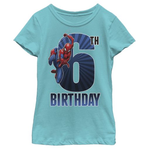 Girl’s Marvel Spider-Man Swinging 6th Birthday T-Shirt