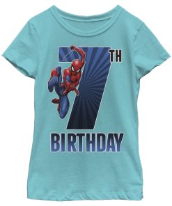 Girl’s Marvel Spider-Man Swinging 7th Birthday T-Shirt