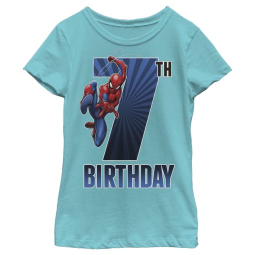 Girl’s Marvel Spider-Man Swinging 7th Birthday T-Shirt