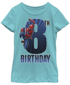 Girl’s Marvel Spider-Man Swinging 8th Birthday T-Shirt