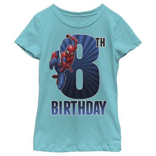 Girl’s Marvel Spider-Man Swinging 8th Birthday T-Shirt