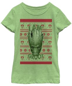 Girl’s Marvel Ugly Christmas Guardians of the Galaxy Groot Portrait T-Shirt