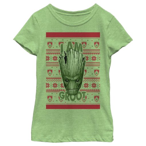 Girl’s Marvel Ugly Christmas Guardians of the Galaxy Groot Portrait T-Shirt