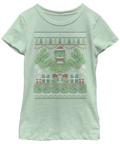 Girl’s Marvel Ugly Christmas Hulk Want Presents T-Shirt