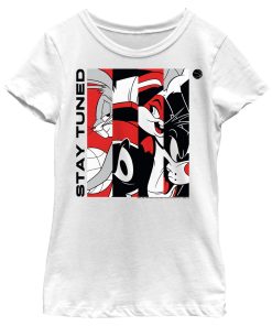 Girl’s Space Jam A New Legacy Stay Tuned Panels Red and Black T-Shirt