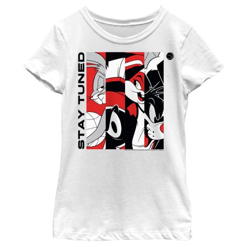 Girl’s Space Jam A New Legacy Stay Tuned Panels Red and Black T-Shirt