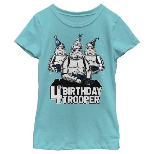 Girl’s Star Wars Stormtrooper Party Hats Trio 4th Birthday Trooper T-Shirt