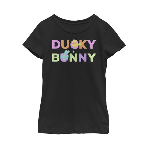 Girl’s Toy Story Ducky & Bunny Rainbow Text T-Shirt