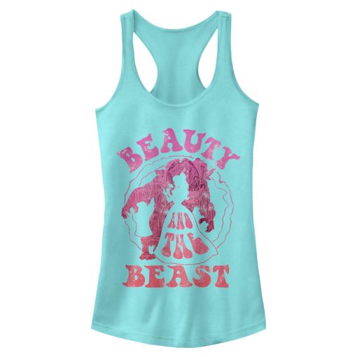 Junior’s Beauty and the Beast Groovy Silhouette Racerback Tank Top