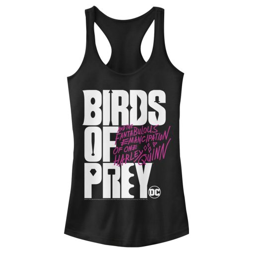 Junior’s Birds of Prey Bold Text Logo Racerback Tank Top