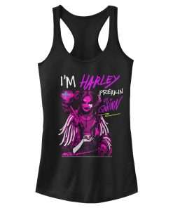 Junior’s Birds of Prey Harley Freakin’ Quinn Cartoon Racerback Tank Top