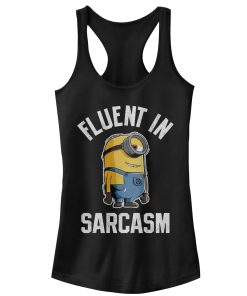 Junior’s Despicable Me Minion Fluent in Sarcasm Racerback Tank Top