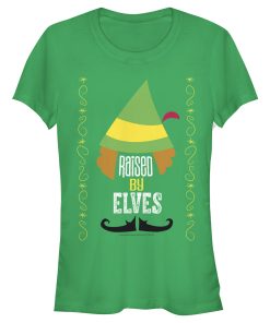 Junior’s Elf Raised By Elves Cartoon T-Shirt