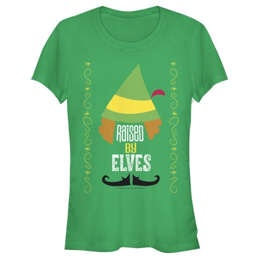 Junior’s Elf Raised By Elves Cartoon T-Shirt