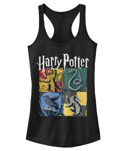 Junior’s Harry Potter Hogwarts Houses Vintage Collage Racerback Tank Top