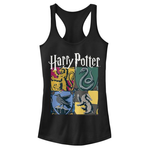 Junior’s Harry Potter Hogwarts Houses Vintage Collage Racerback Tank Top