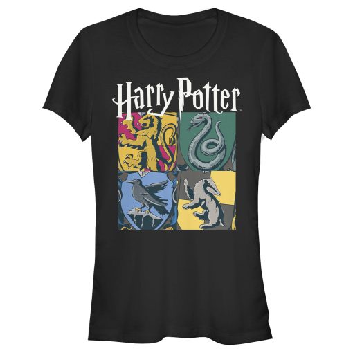 Junior’s Harry Potter Hogwarts Houses Vintage Collage T-Shirt