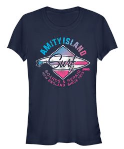 Junior’s Jaws Amity Island Surfboard Repair T-Shirt