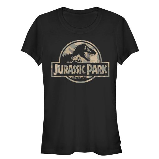 Junior’s Jurassic Park Camo Logo T-Shirt