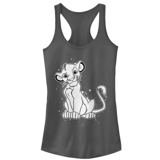 Junior’s Lion King Simba Smirk Paint Splatter Print Racerback Tank Top