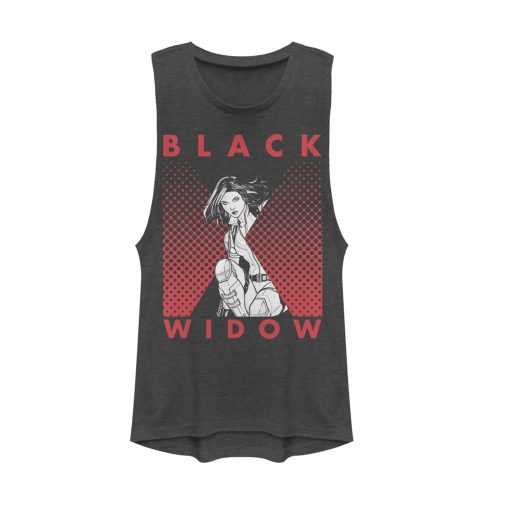 Junior’s Marvel Black Widow Gradient Pose Festival Muscle Tee