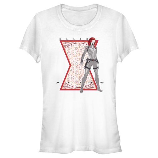 Junior’s Marvel Black Widow Hourglass Secret Code T-Shirt