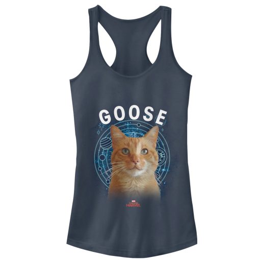 Junior’s Marvel Captain Marvel Planet Goose Cat Racerback Tank Top