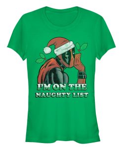 Junior’s Marvel Christmas Deadpool Naughty List T-Shirt