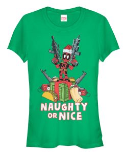 Junior’s Marvel Christmas Deadpool Naughty Or Nice T-Shirt