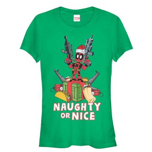 Junior’s Marvel Christmas Deadpool Naughty Or Nice T-Shirt