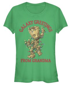 Junior’s Marvel Christmas Groot Galaxy Greetings Grandma T-Shirt