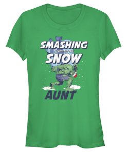 Junior’s Marvel Christmas Hulk Aunt Snow T-Shirt