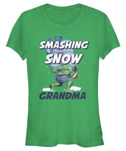 Junior’s Marvel Christmas Hulk Grandma Snow T-Shirt