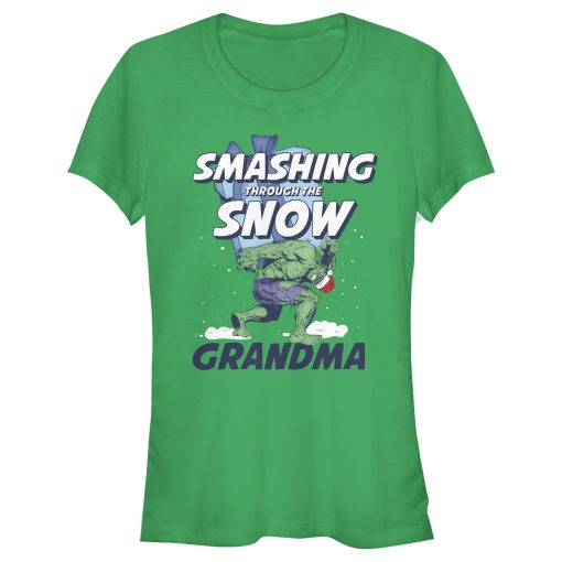 Junior’s Marvel Christmas Hulk Grandma Snow T-Shirt