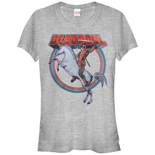 Junior’s Marvel Deadpool Rides Unicorn T-Shirt