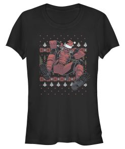 Junior’s Marvel Deadpool Santa Hat Ugly Sweater Holiday T-Shirt